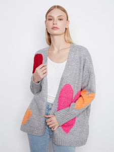 KNIT CARDIGAN | HEARTS-Uncategorised-CHARLIE B-XSMALL-HEATHER GREY-Coriander
