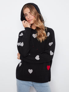 KNIT HOODIE | HEART PATTERN-Tops-CHARLIE B-XSMALL-Black-Coriander