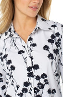 KNIT L/S SHIRT | BUTTON FRONT: BLACK BLOSSOMS-Tops-LIVERPOOL-Coriander