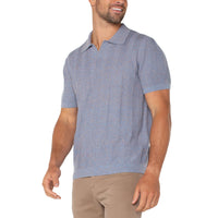 KNIT POLO TOP | BLUE PEACH-Shirts & Tops-LIVERPOOL-SMALL-BLUE PEACH-Coriander