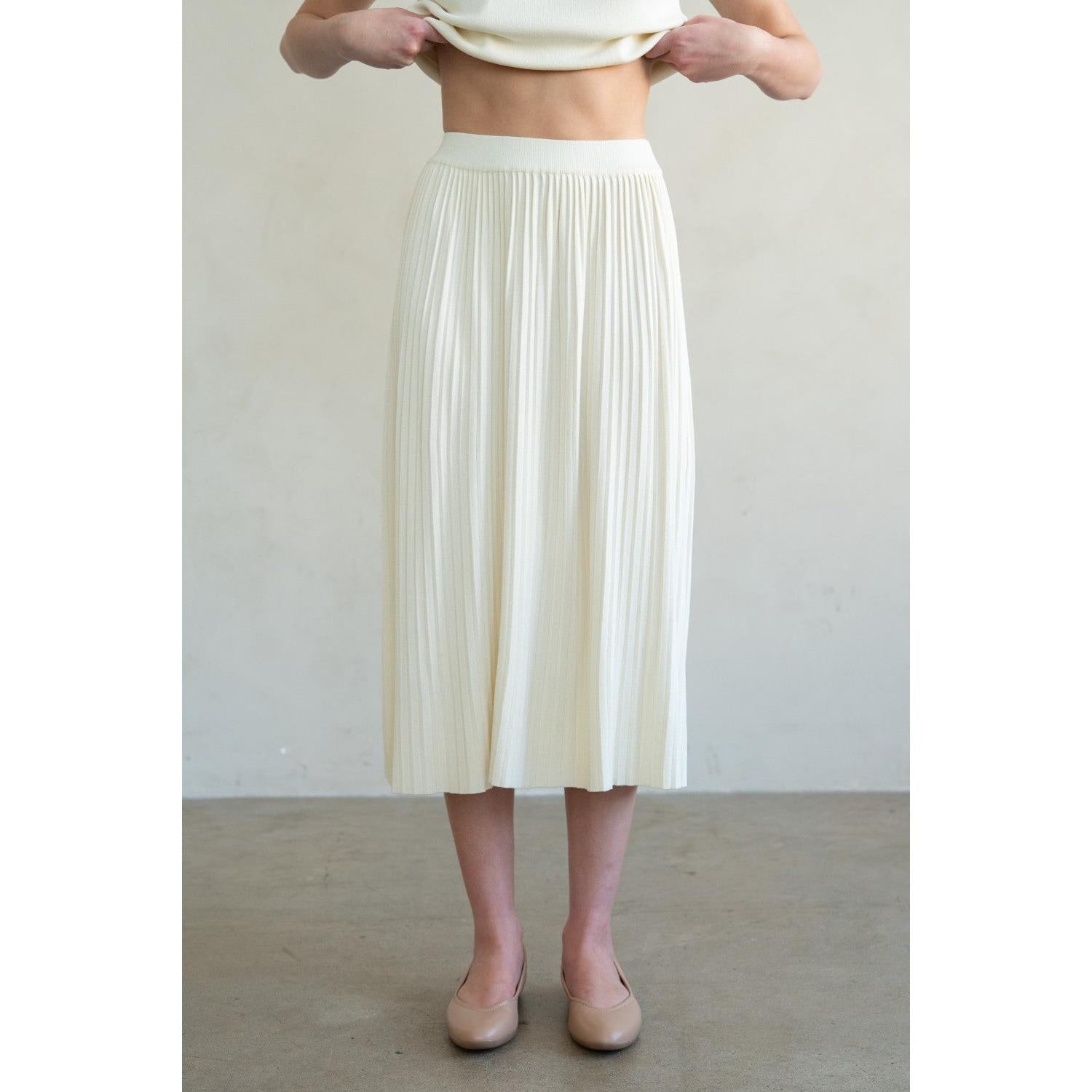 KNITTED SKIRT | ELEGANT PLEATED-Bottoms-ELLE GREY-Coriander