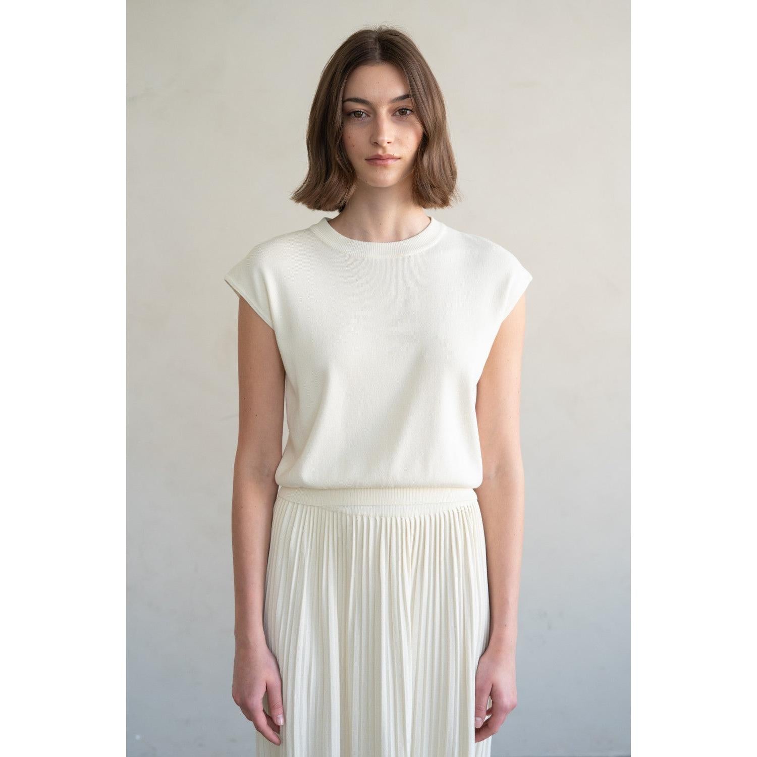 KNITTED TOP | CREW NECK-Tops-ELLE GREY-SMALL-MED-IVORY-Coriander