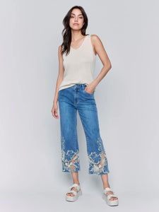 LACE SIDE CUT FLARE JEANS-Denim-CHARLIE B-Coriander