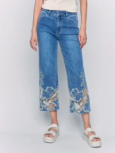 LACE SIDE CUT FLARE JEANS-Denim-CHARLIE B-4-MEDIUM BLUE-Coriander