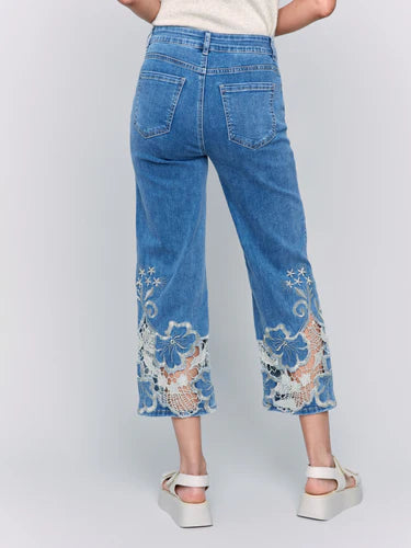 LACE SIDE CUT FLARE JEANS-Denim-CHARLIE B-Coriander