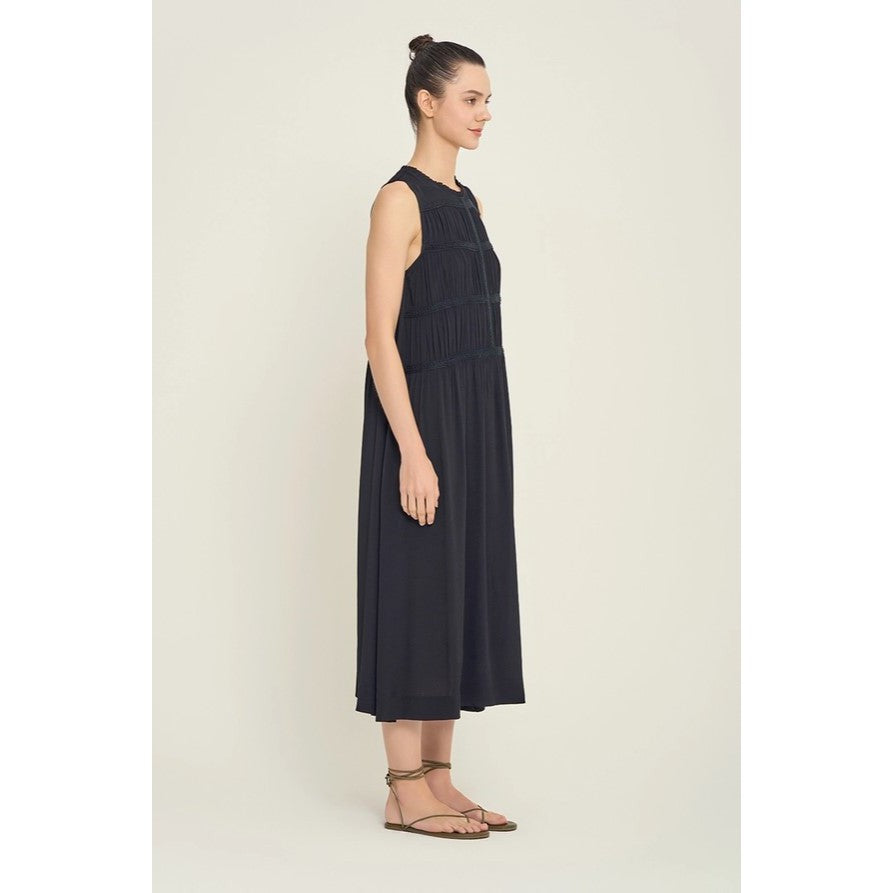 LACE TRIM MIXED MIDI DRESS-Dresses-GRADE AND GATHER-Coriander