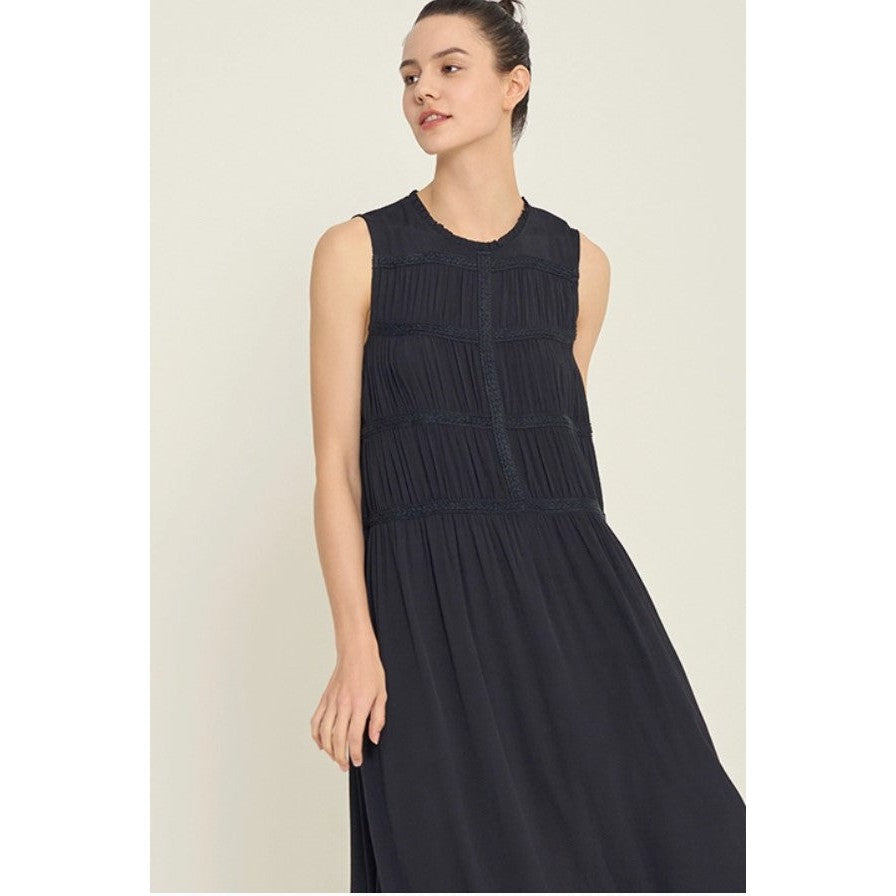 LACE TRIM MIXED MIDI DRESS-Dresses-GRADE AND GATHER-Coriander