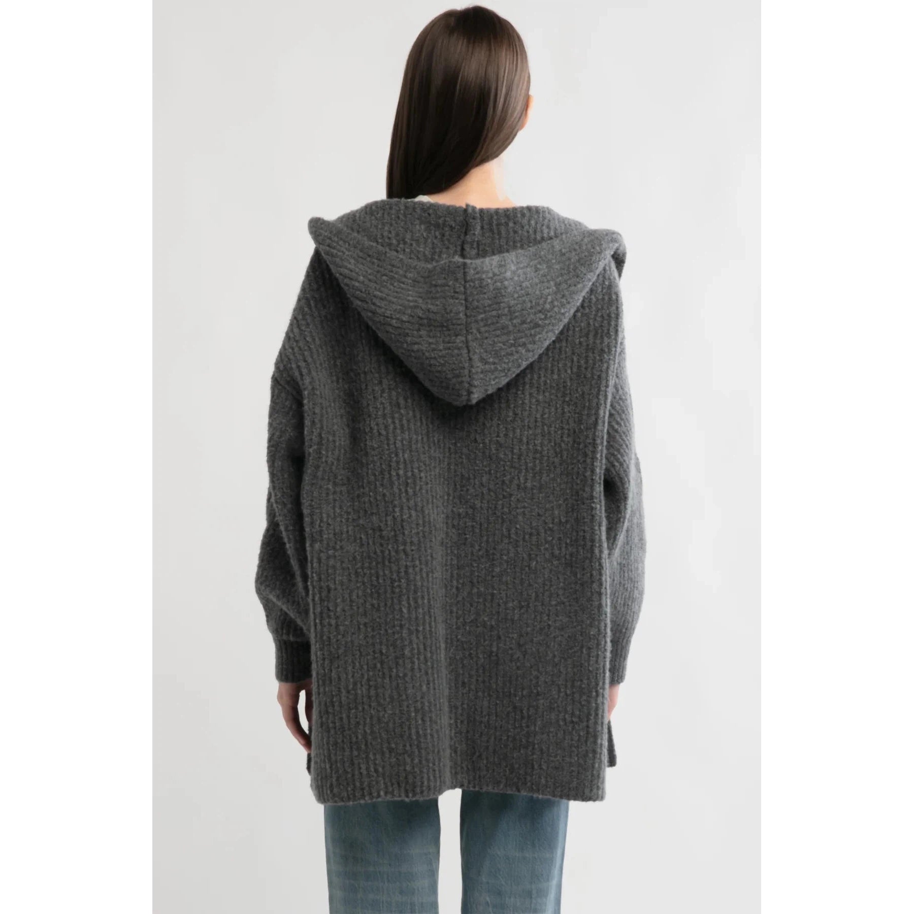 LAZY DAY HOODED CARDIGAN-Jackets & Sweaters-LOOK BY M-CHARCOAL-Coriander