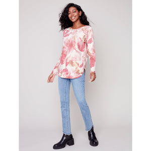 LIGHTWEIGHT FLORAL SWEATER - ORCHID-Sweaters-CHARLIE B-Coriander