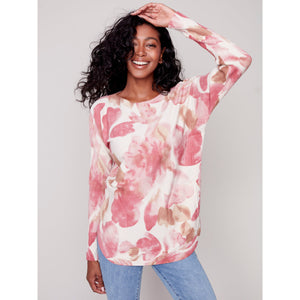LIGHTWEIGHT FLORAL SWEATER - ORCHID-Sweaters-CHARLIE B-XSMALL-ORCHID-Coriander