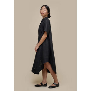 LINEN BLOUSE TUNIC DRESS-Dresses-UCHUU-ONE-BLACK-Coriander