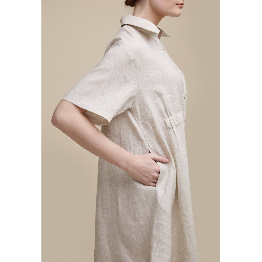 LINEN BLOUSE TUNIC DRESS-Dresses-UCHUU-ONE-SAND-Coriander