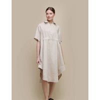 LINEN BLOUSE TUNIC DRESS-Dresses-UCHUU-Coriander