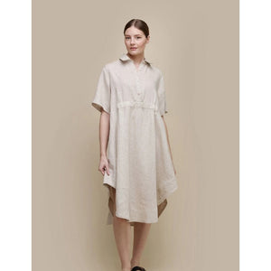 LINEN BLOUSE TUNIC DRESS-Dresses-UCHUU-Coriander