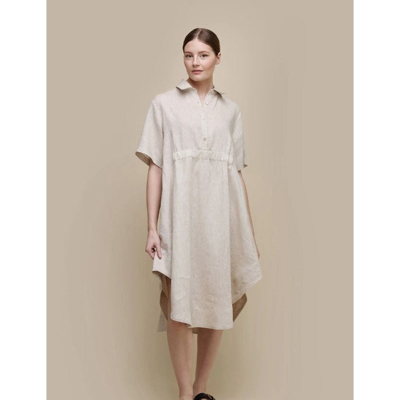 LINEN BLOUSE TUNIC DRESS-Dresses-UCHUU-Coriander