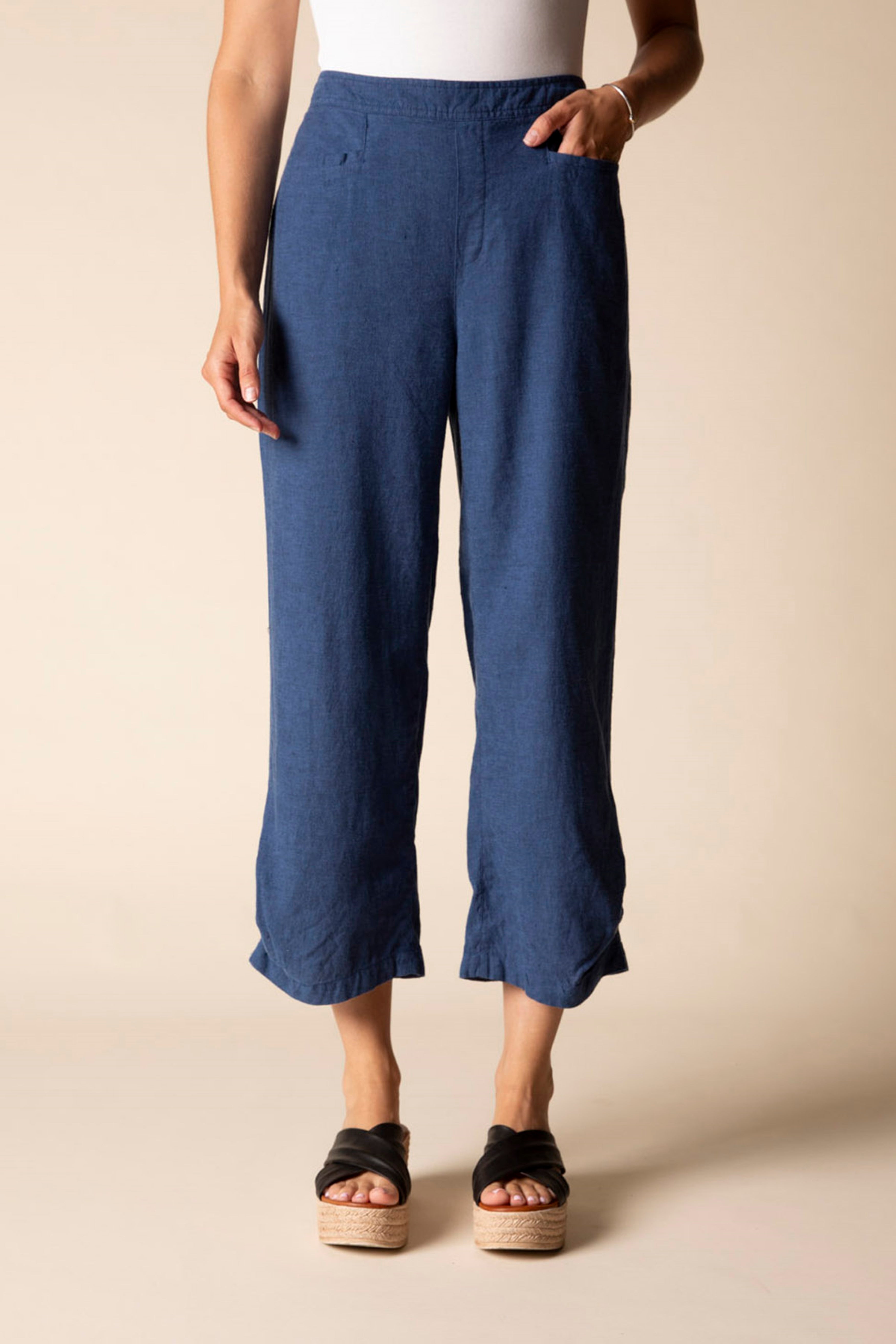 LINEN CAPRI | PLEAT BUTTON-Bottom-HABITAT-Coriander