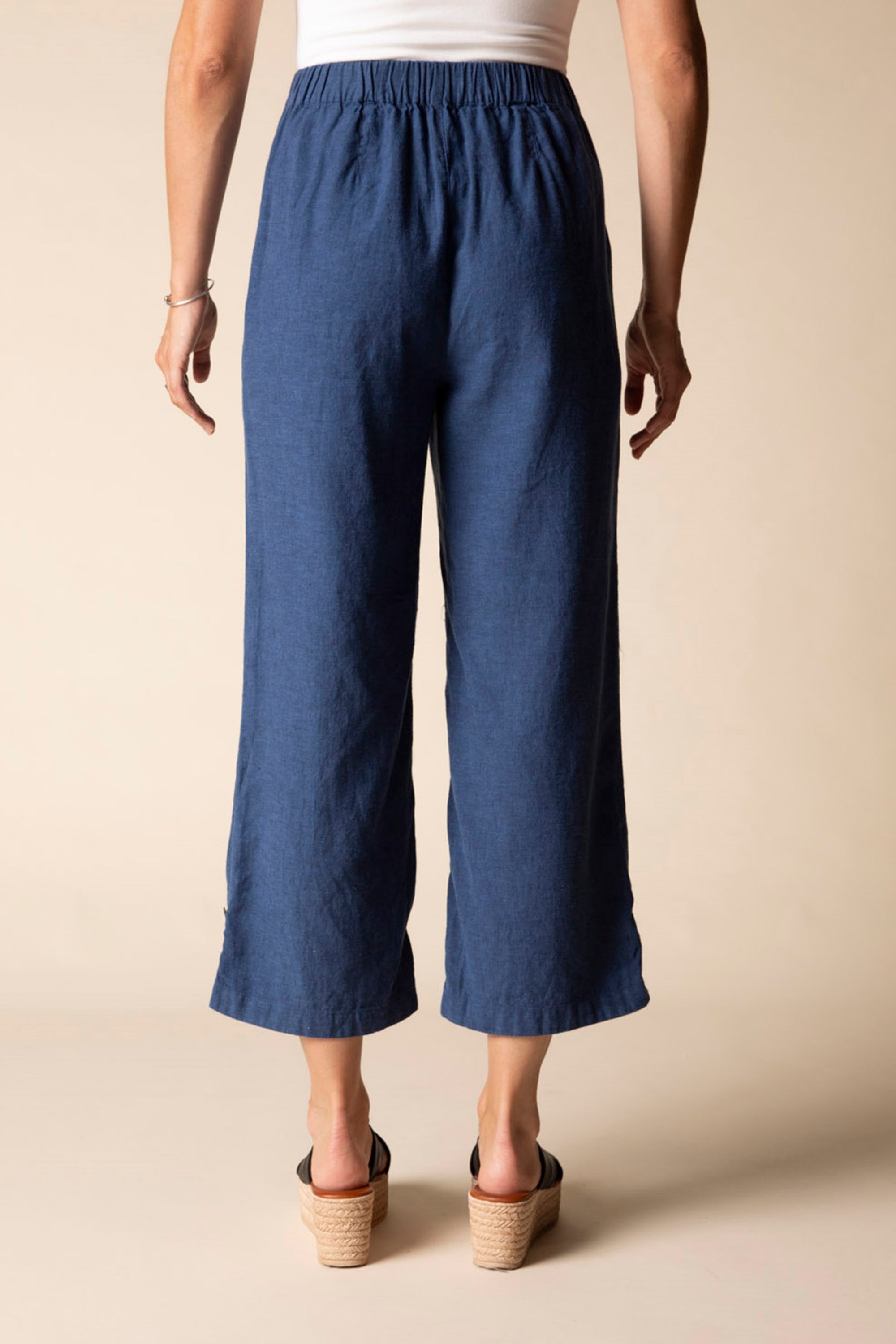 LINEN CAPRI | PLEAT BUTTON-Bottom-HABITAT-Coriander