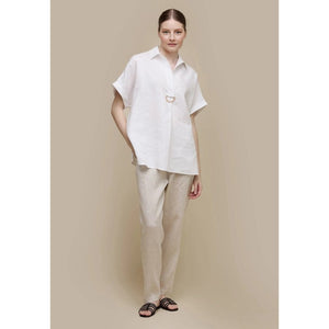 LINEN COLLARED V-NECK-Tops-UCHUU-Coriander