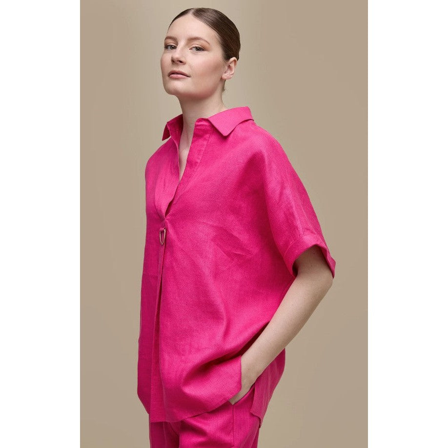 LINEN COLLARED V-NECK-Tops-UCHUU-SMALL-MED-FUSCHIA-Coriander