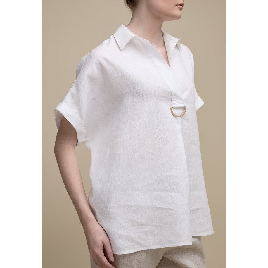 LINEN COLLARED V-NECK-Tops-UCHUU-SMALL-MED-WHITE-Coriander