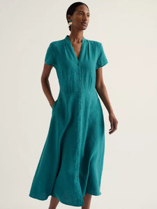 LINEN DRESS | CARVED WOOD: DEEP DIVE-Dress-SEASALT-6-DEEP DIVE-Coriander