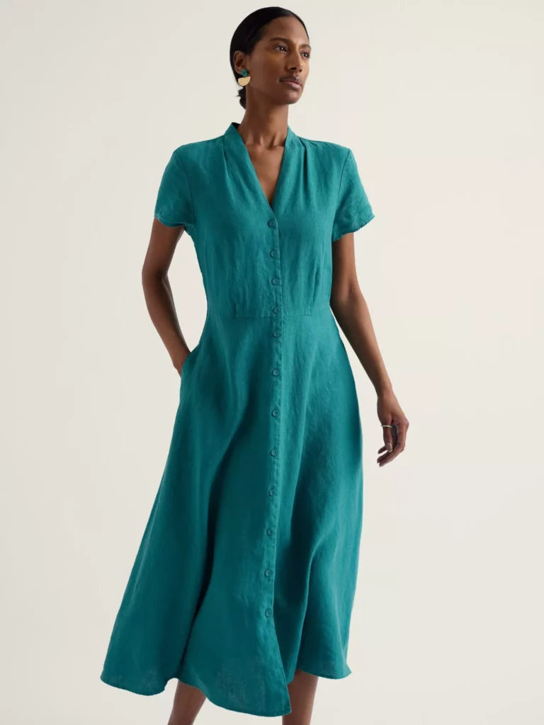 LINEN DRESS | CARVED WOOD: DEEP DIVE-Dress-SEASALT-6-DEEP DIVE-Coriander