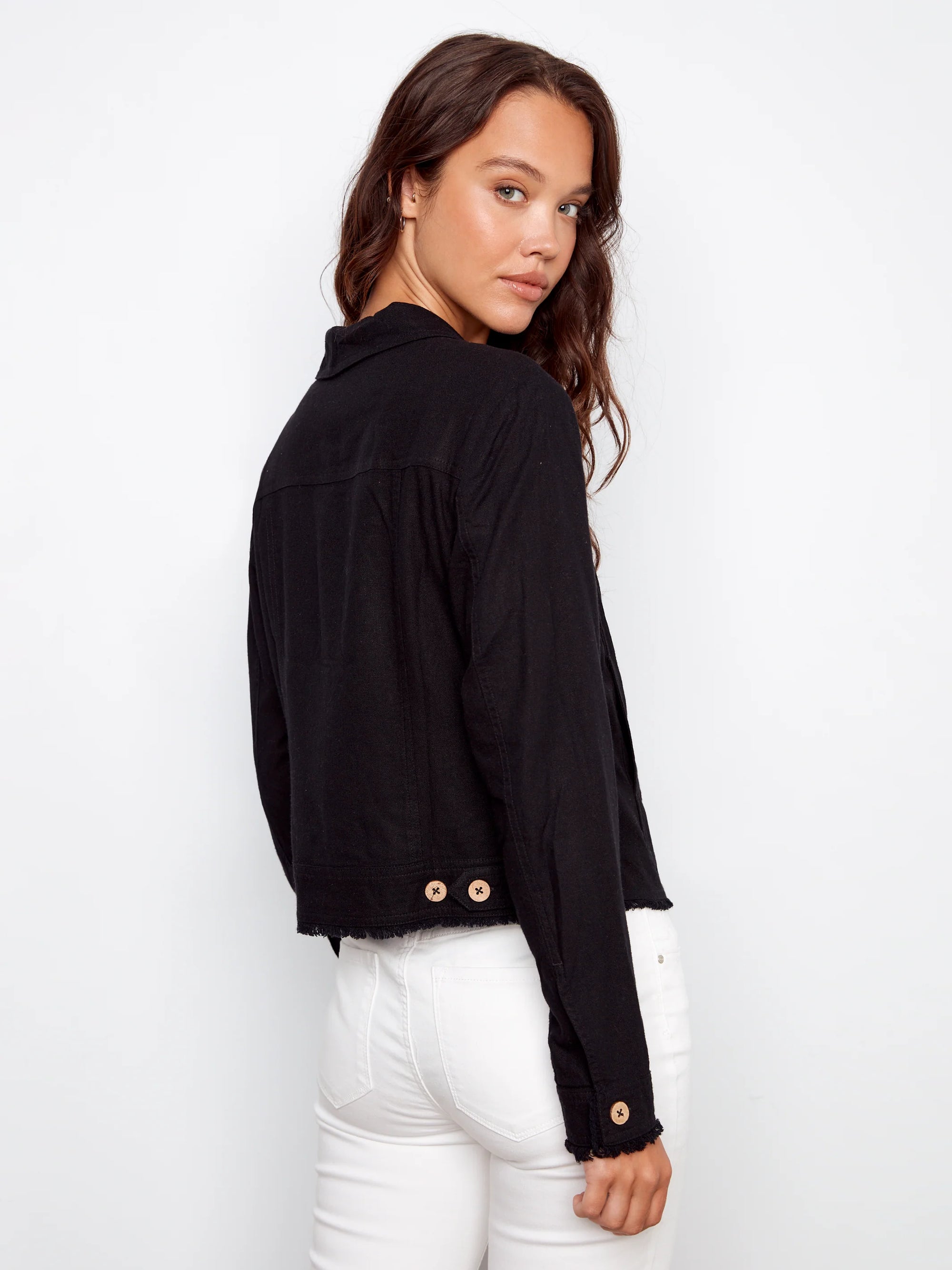 LINEN JACKET | FRAYED HEM-Jackets & Sweaters-CHARLIE B-Coriander