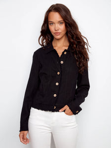 LINEN JACKET | FRAYED HEM-Jackets & Sweaters-CHARLIE B-XSMALL-Black-Coriander