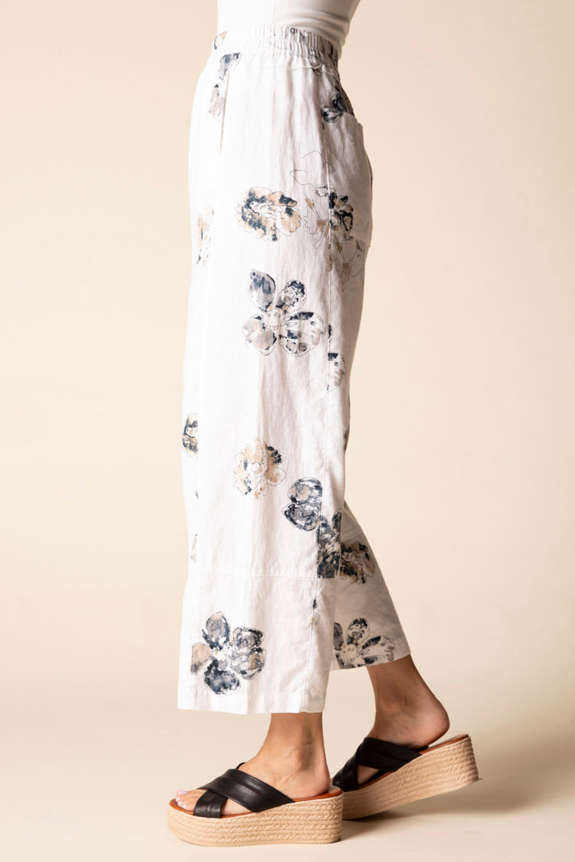LINEN PANT | FLORAL SEAMED CROP-Bottom-HABITAT-Coriander