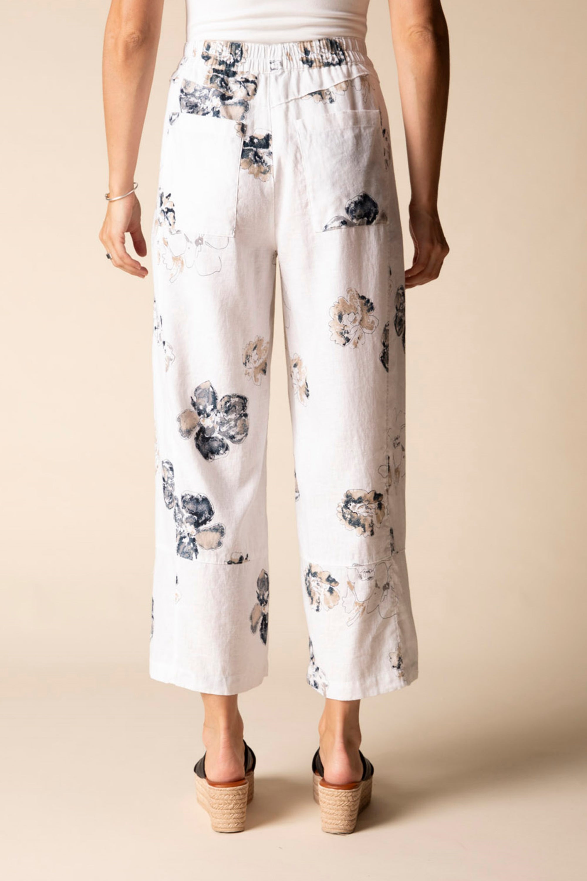 LINEN PANT | FLORAL SEAMED CROP-Bottom-HABITAT-Coriander