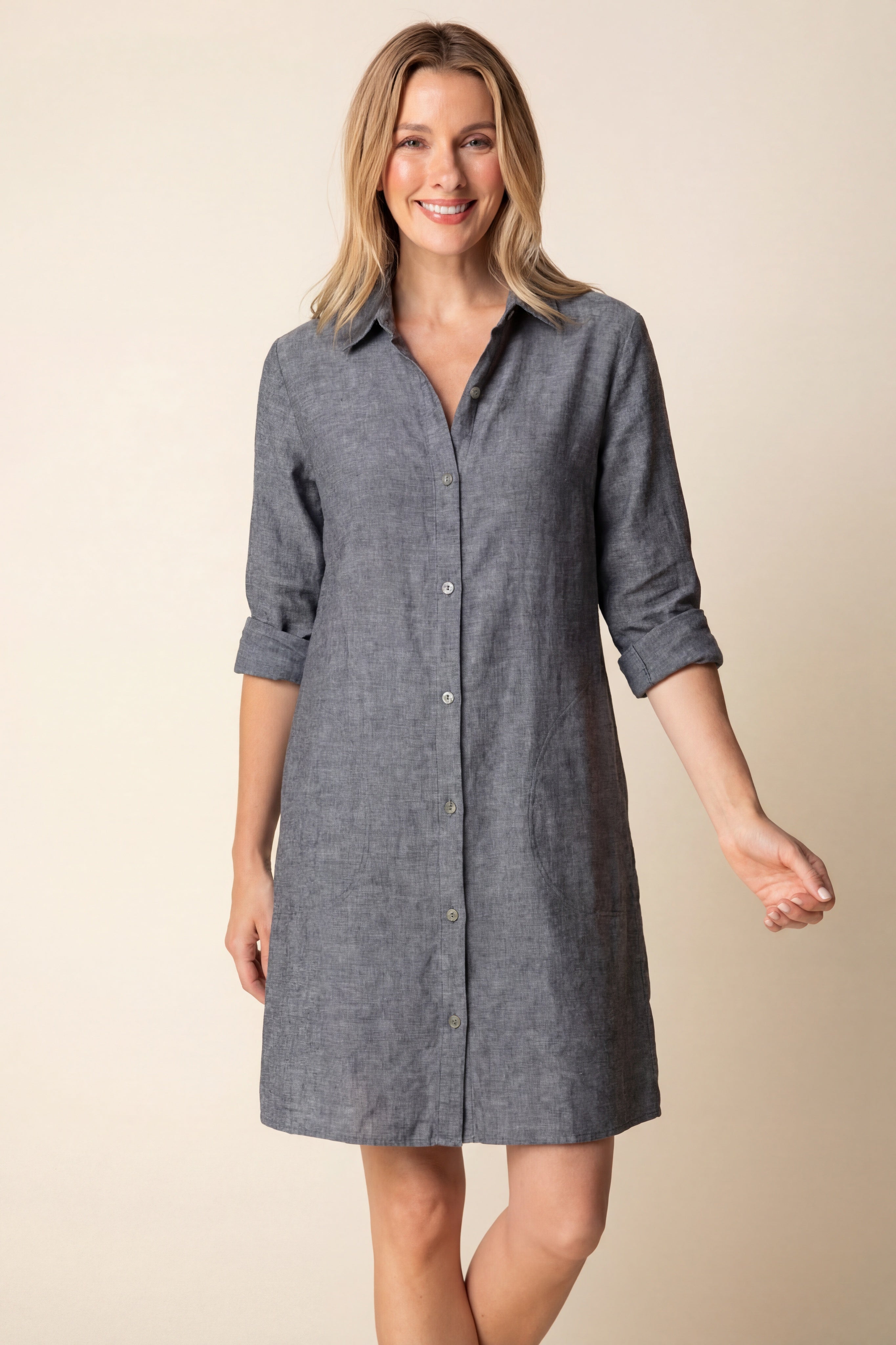 LINEN SHIRT DRESS | GATHERED BACK-Dress-HABITAT-SMALL-BLACK-Coriander