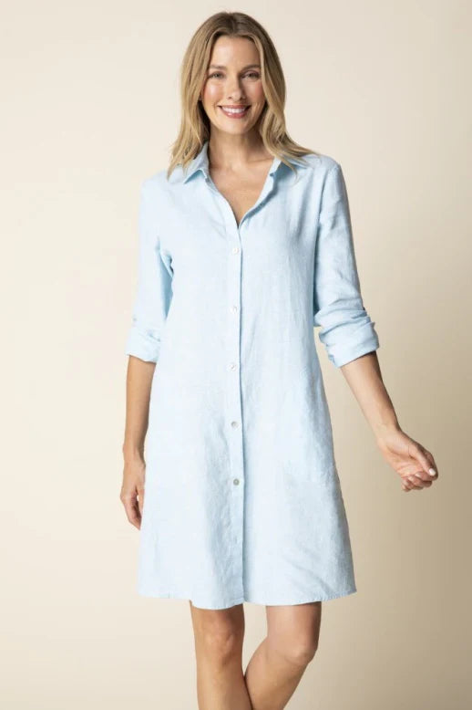 LINEN SHIRT DRESS | GATHERED BACK-Dress-HABITAT-SMALL-CORNFLOWER-Coriander