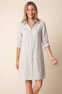 LINEN SHIRT DRESS | GATHERED BACK-Dress-HABITAT-SMALL-OATMEAL-Coriander