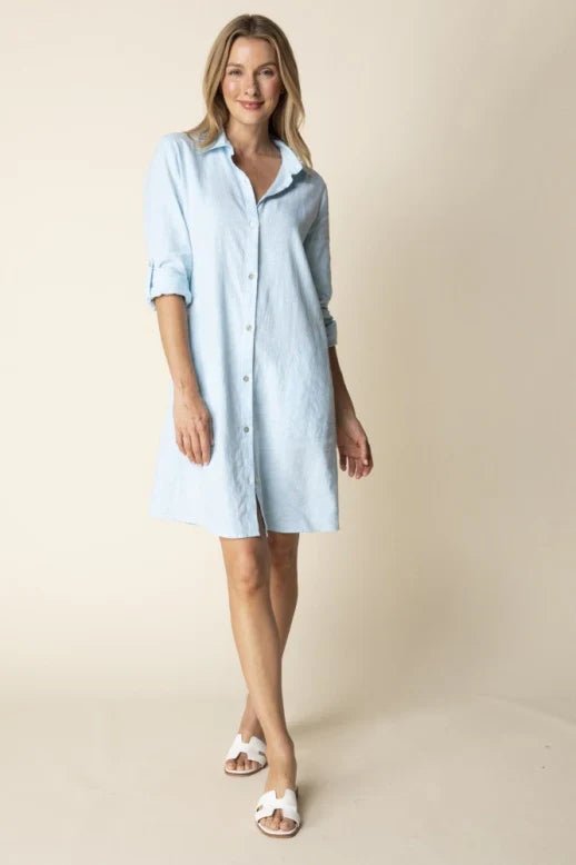 LINEN SHIRT DRESS | GATHERED BACK-Dress-HABITAT-Coriander