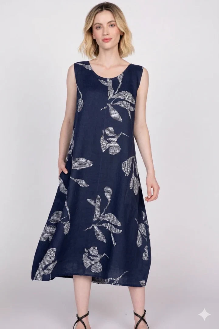 LINEN TANK DRESS | FIELD OF FLOWERS-Dresses-OLIVIA-SMALL-NAVY-Coriander