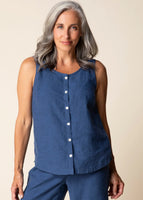 LINEN TANK TOP | PLEAT BACK-Top-HABITAT-SMALL-NAVY-Coriander