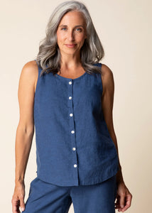 LINEN TANK TOP | PLEAT BACK-Top-HABITAT-SMALL-NAVY-Coriander