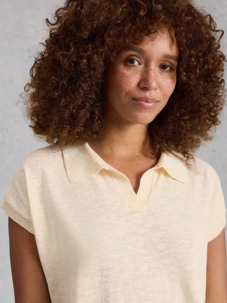 LINEN TEE | GINNI POLO-Top-WHITE STUFF-Coriander