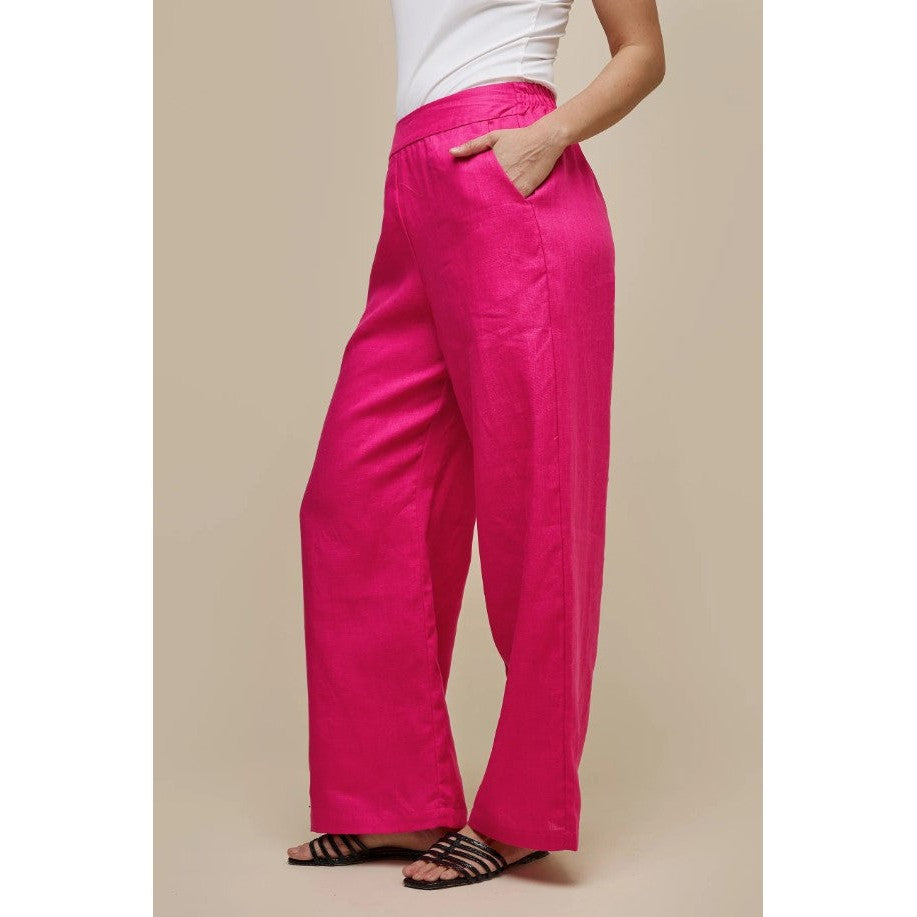 LINEN WIDE LEGGED PANTS-Bottoms-UCHUU-ONE-FUSCHIA-Coriander