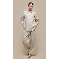 LINEN WIDE LEGGED PANTS-Bottoms-UCHUU-Coriander