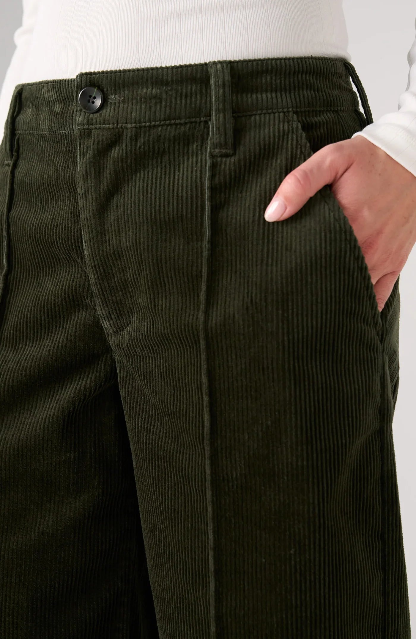 WIDE LEG CORDUROY TROUSER | MID-RISE CROP-Bottom-LIVERPOOL-Coriander