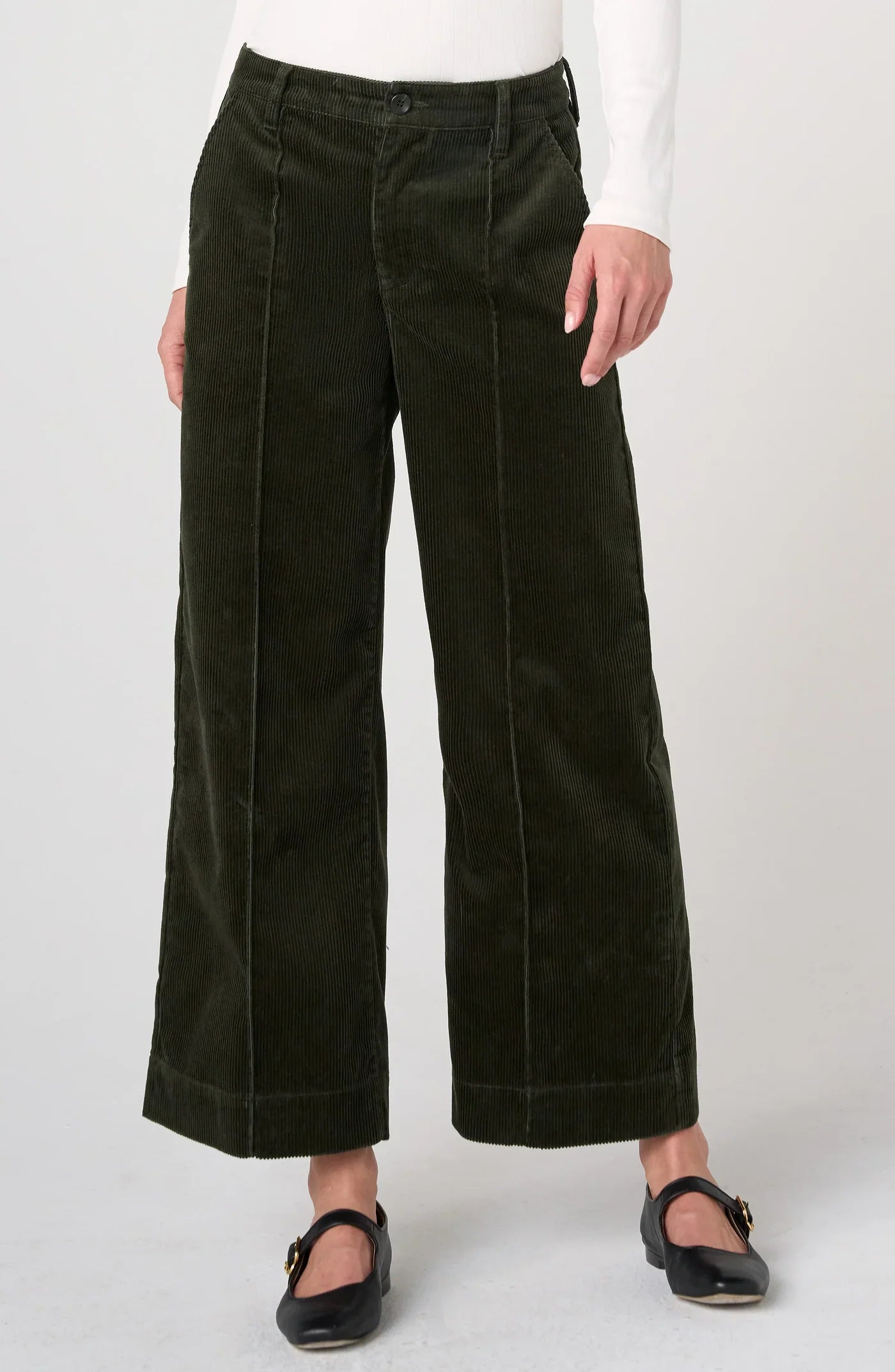 WIDE LEG CORDUROY TROUSER | MID-RISE CROP-Bottom-LIVERPOOL-6-HUNTER GREEN-Coriander