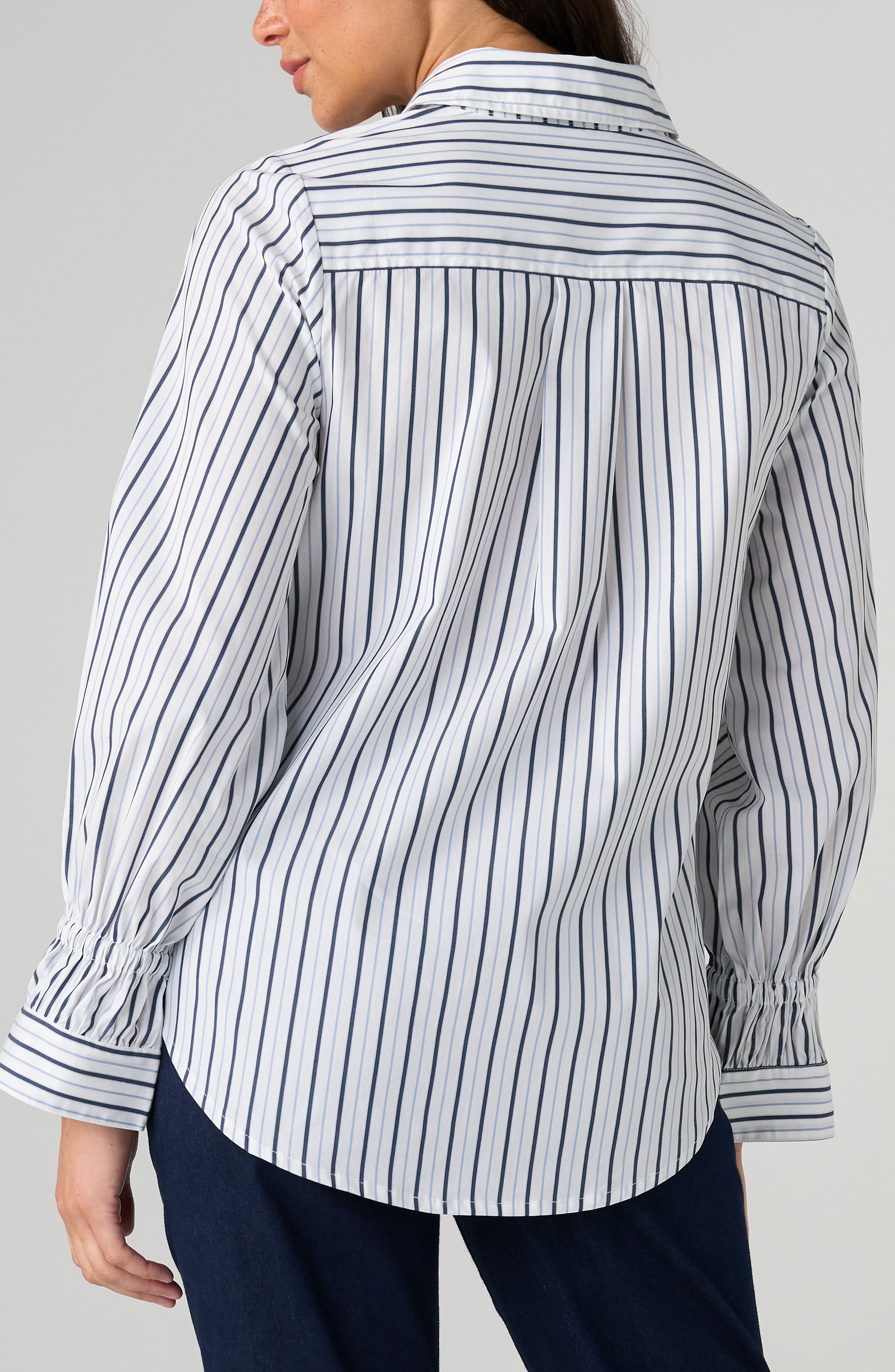 WOMEN'S SHIRT| BUTTON FRONT: NAVY STRIPE
