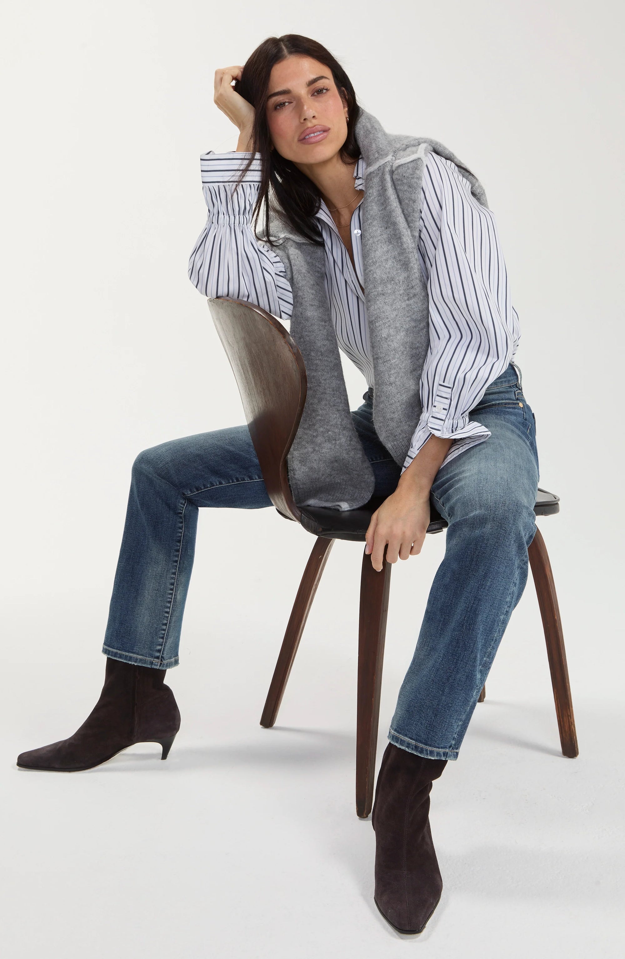 WOMEN'S SHIRT| BUTTON FRONT: NAVY STRIPE