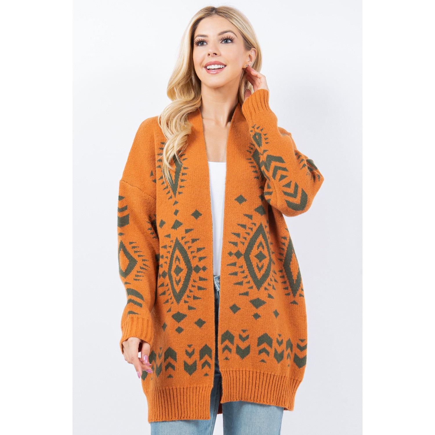 LONG CARDIGAN | AZTEC PATTERN-Jackets & Sweaters-DREAMERS BY DEBUT-Coriander