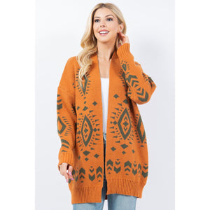LONG CARDIGAN | AZTEC PATTERN-Jackets & Sweaters-DREAMERS BY DEBUT-Coriander