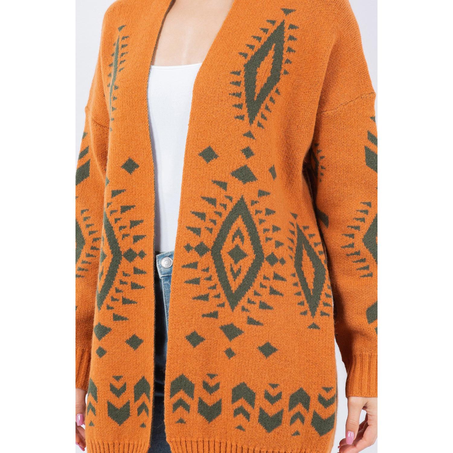 LONG CARDIGAN | AZTEC PATTERN-Jackets & Sweaters-DREAMERS BY DEBUT-SMALL-MED-RUST-Coriander