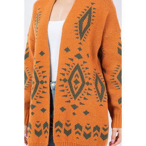 LONG CARDIGAN | AZTEC PATTERN-Jackets & Sweaters-DREAMERS BY DEBUT-SMALL-MED-RUST-Coriander
