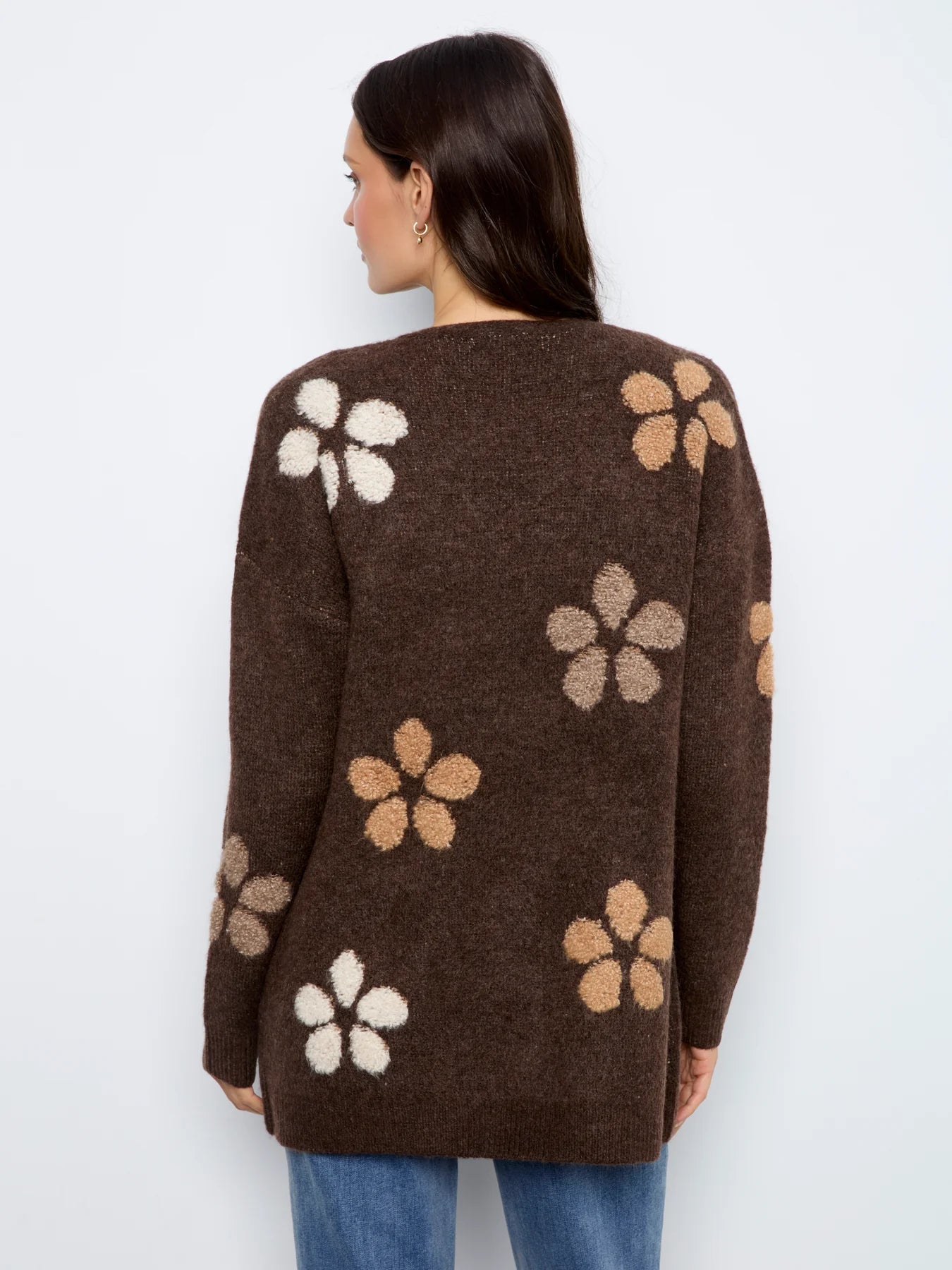 LONG CARDIGAN | FLOWER BOUCLE-Jackets & Sweaters-CHARLIE B-Coriander