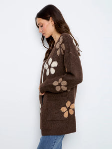 LONG CARDIGAN | FLOWER BOUCLE-Jackets & Sweaters-CHARLIE B-Coriander